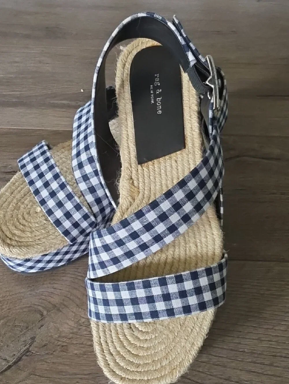 rag & bone Navy and White Gingham Espadrille Platform Sandals 2.25